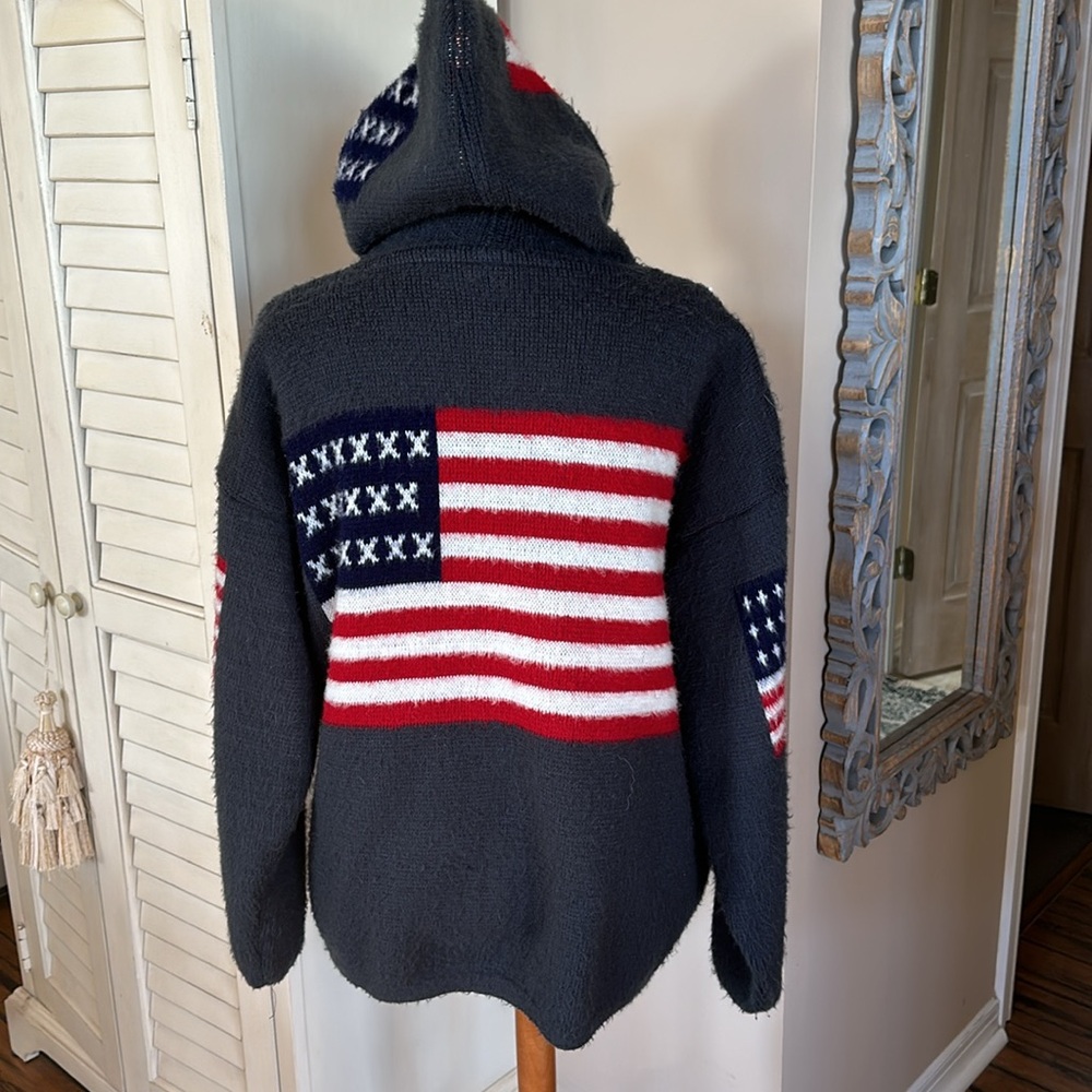 Solid Wool American Flag Hooded Sweater - image 2
